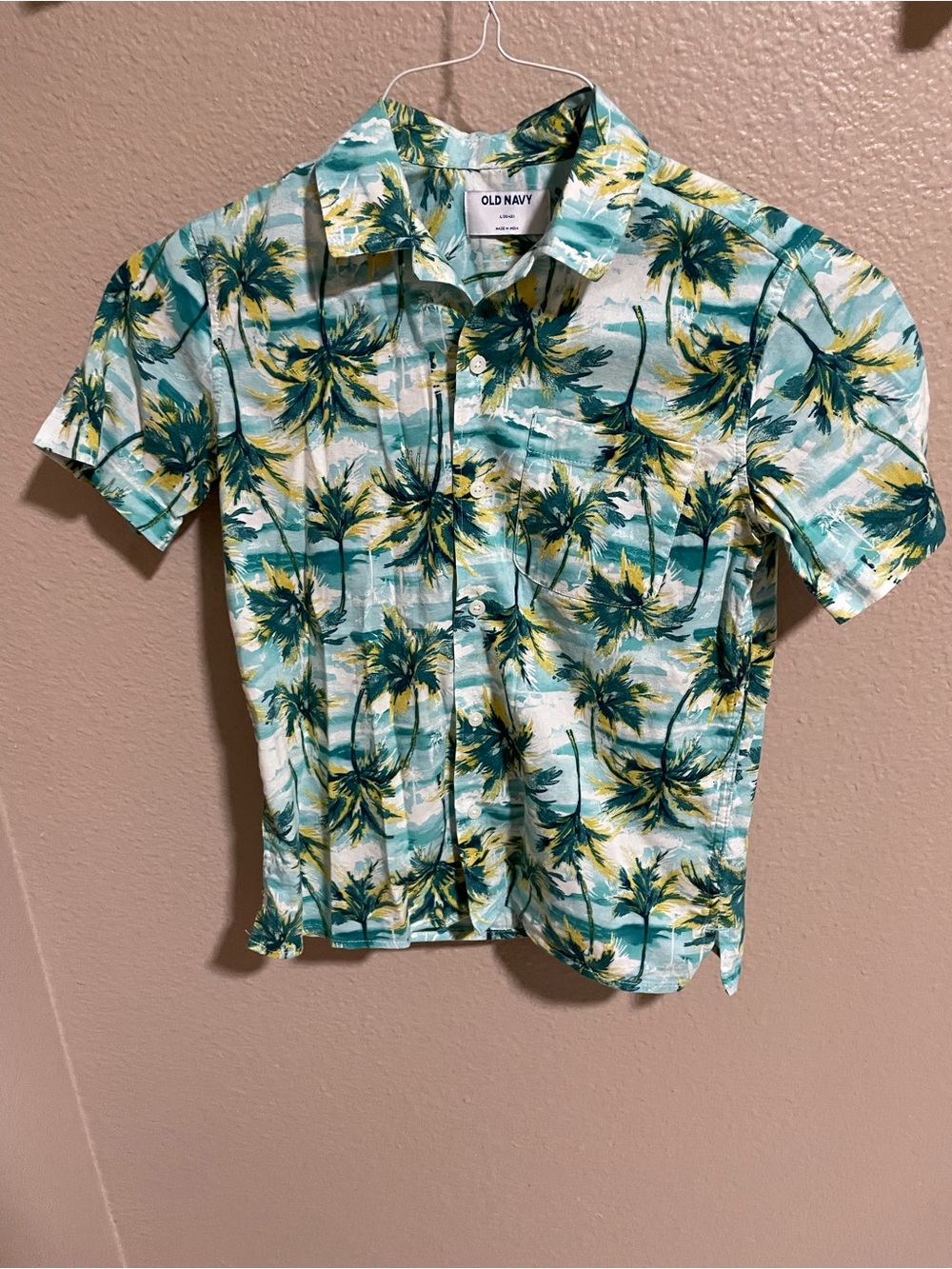 Old Navy Tropical Palm Print Button-Up Shirt — Teal & Yellow